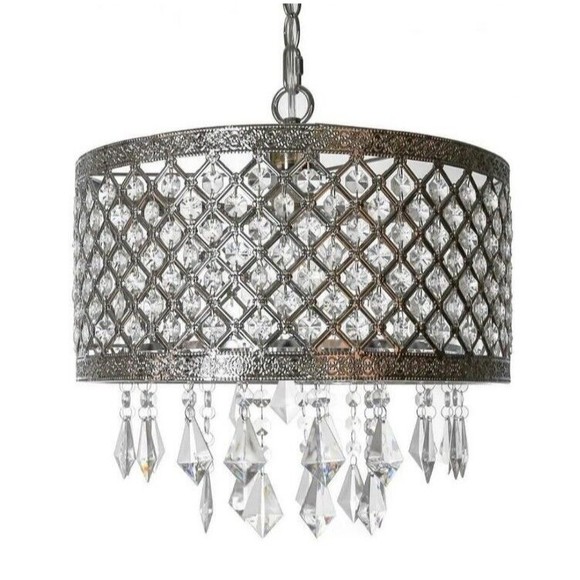 River of Goods 1-Light Silver and Crystal Chandelier with Lattice Shade - Picture 1 of 8